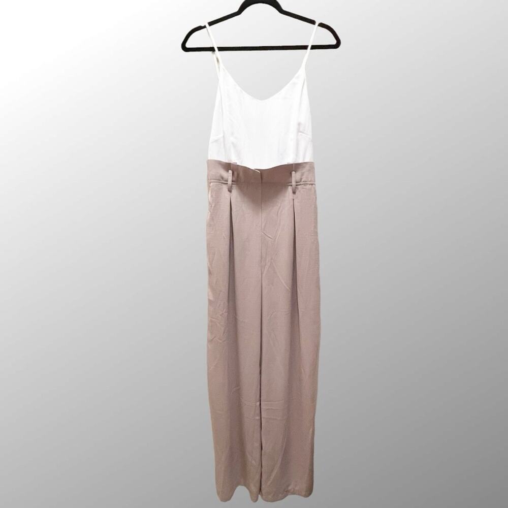 Fashion Nova White Brown High Waisted Paper Bag Pants Jumpsuit Size Medium